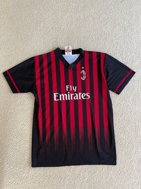AC Milan Home Soccer Jersey - Red & Black Fly Emirates